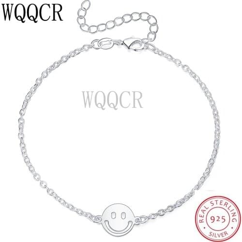 WQQCR New Cute Authentic 100% 925 Sterling Silver Smile Face Design Link Chain Bracelet For Ladies Wedding Jewelry