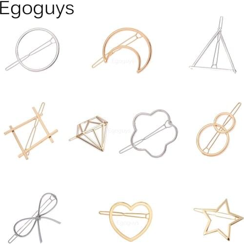 Girls Elegant Metal Alloy Hair Clips Women Vintage Geometric Hairpins Barrettes Hair Styling Tools Clover Star Cloud Heart Round