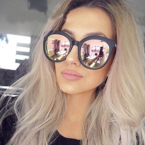 Mirror sunglasses women cat eye oversized round pink sunglasses female Luxury Brand 2018 high quality glasses Ladies Lady UV400