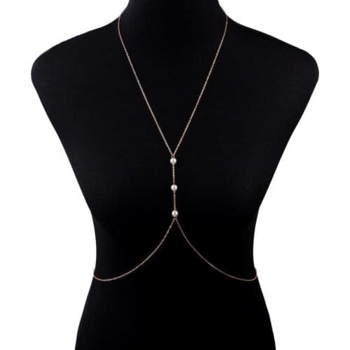 Fashion Simple Imitation Pearl Sexy Body Chain Belly Necklace Womens Summer Boho Beach Bikini Jewelry