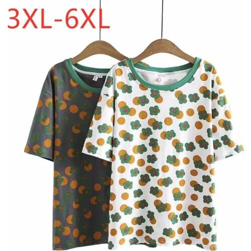 New 2021 Ladies Summer Plus Size Top For Women Large Short Sleeve Loose Cotton Print Flower O-neck T-Shirt 3XL 4XL 5XL 6XL