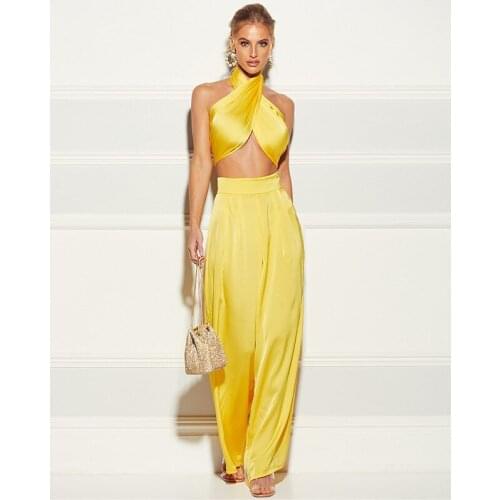 2021 Summer Solid Color Flared Pants and Crop Top Two-piece Womens Casual Open Back Bandage T-shirt Sportswear Sexy Suit Women