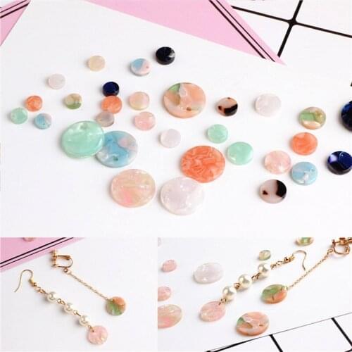 10pcs Creative simple resin Pink Acetic acid Fresh Tender color circle pendants Earrings Drop round charm Ear Studs tag DIY