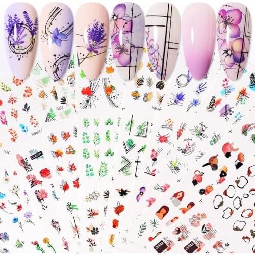 12 Designs Nail Stickers Set Mixed Floral Geometric Nail Art Water Transfer Decals Sliders Flower Leaves Manicures Decoration