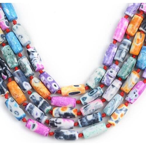 15'' 10*12mm Natural Barrel Shape Colorful Fire Agates Loose Spacer Beads For Jewelry Making DIY Necklace Bracelet Accessories
