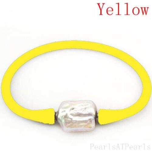 6 inches 10-16mm One AA Natural Square Baroque Pearl Yellow Elastic Rubber Silicone Bracelet