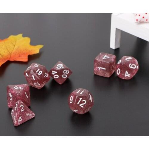 7Pcs Twinkling Polyhedral Dice For Dragon Pathfinder D20 D12 2xD10 D8 D6 D4 54DE