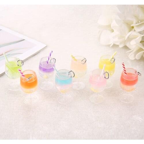 8 Pcs /Lot 45mm*20mm Gradient Colors 3D resin Juice Glass Cocktail Glass drink Cup Diy Charms Jewelry Accessory