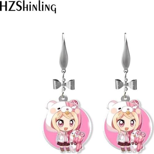 New Fashion Super Danganronpa Anime Characters with Bear Acrylic Epoxy Print Dangles Handcraft Jewelry Fish Hook Earrings