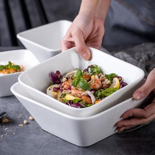 White Square Large Ceramic Mixing Bowls Household Salad Fruit Dish Noodle Soup Dessert Cereal Bowl Kitchen Tableware Cuenco