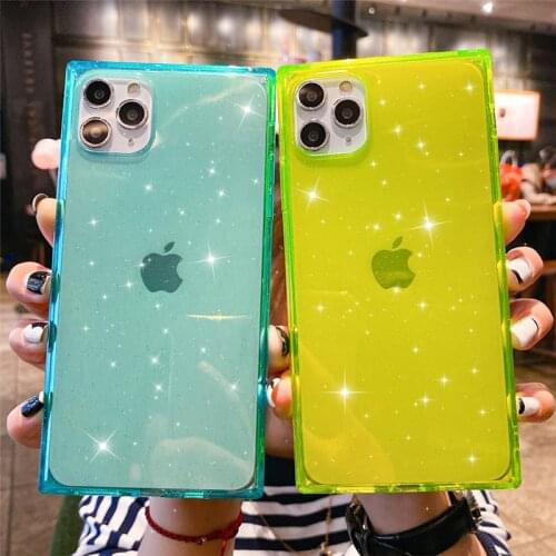 Glitter Fluorescent Color Phone Case For iPhone 12 11 Pro Max XR X XS Max 7 8 Plus 12 Mini 11 Shockproof Transparent Back Cover