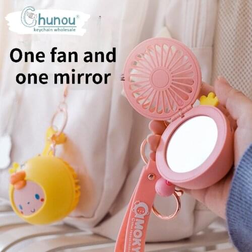 Crown Monkey Mirror Fan KeychainMini- Hold Pocket Usb Charge Outdoors Fans Keyring Small Fan Key Chains for Wome Kids Great Gift