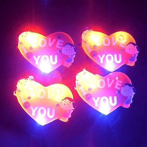 Love Heart Flower LED Flashing Brooch Pin Light Up Badge Glowing Jewelry Valentines Day Christmas Glow Party Supplies