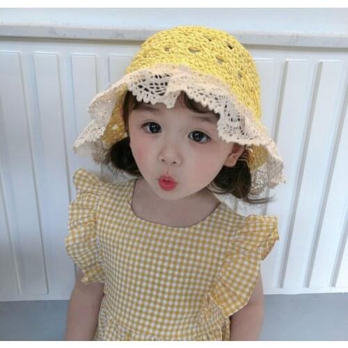 Babies With Windproof Belt And Folding Sunshade Hats Children Outdoor Sunscreen Hats Made Of Straw