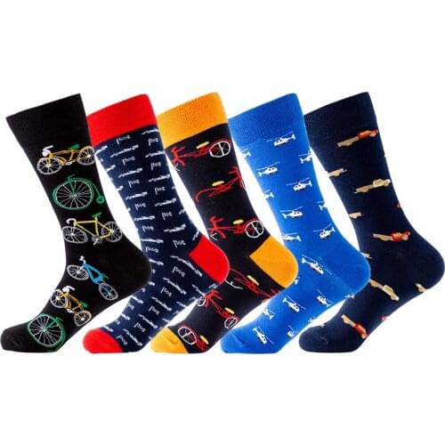 DTSTARZG 2020 mens fashion socks personalized color bicycle pattern in the tube pure cotton socks fashion mens socks