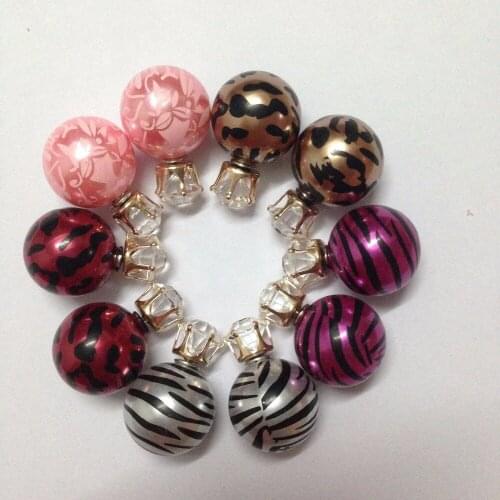 E1010 Cheap Hot Sale European Trendy Leopard & Zebra Print Double Side Simulated Pearl Earrings Fashion Crystal Ear Stud Earring