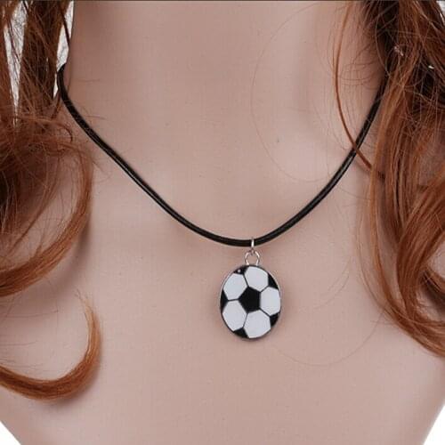 Enamel Black Pink Football Soccer Necklace Vintage Charms Collar Statement Black leather Choker Pendant Jewelry Women Sports