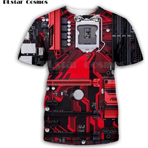 PLstar Cosmos Electronic chip Hip Hop tshirt Men machine 3d Full print t-shirts Harajuku Punk Style Summer short sleeve tee