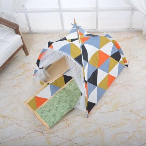 Cotton dog house Four-season pet house Four-corner pet tent Geometric pattern pet tent Bracket dog tent Easy to clean and carry