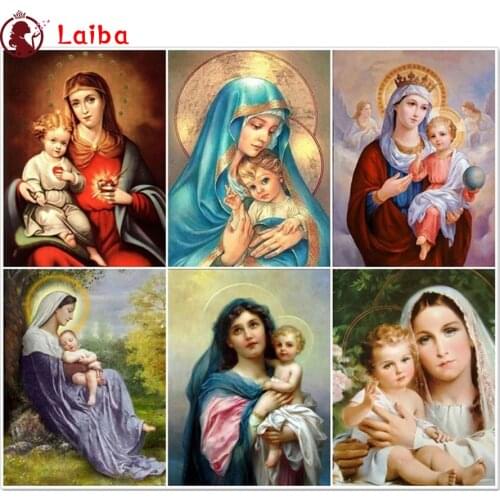 Diamond Embroidery Religious Virgin Mary Picture Of Diamond Painting Full Square round drill Mosaic Cross Stitch Wall Art