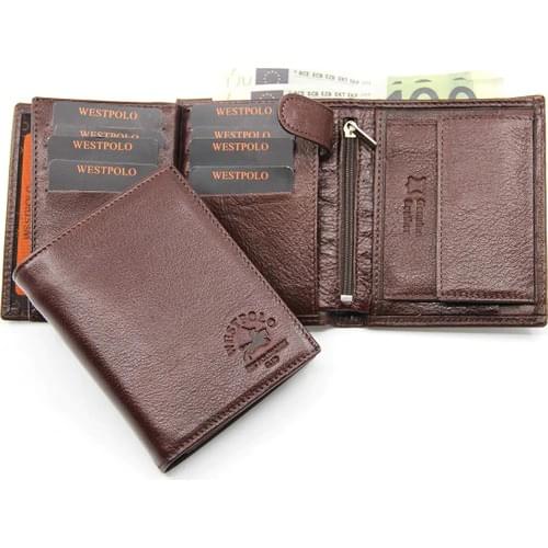 West Polo Brown Coin Compartment Khaki Leather Men 'S Wallet