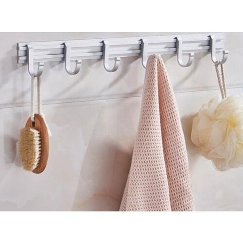 Free punch towel hook bathroom kitchen wall hanging door back row hook coat hanger aluminum