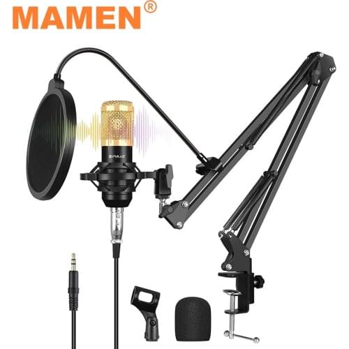 MAMEN Professional Condenser Recording Microphone Kits with Sound Card 2.5m Cable for Computer PC Live Karaoke Microphone Set