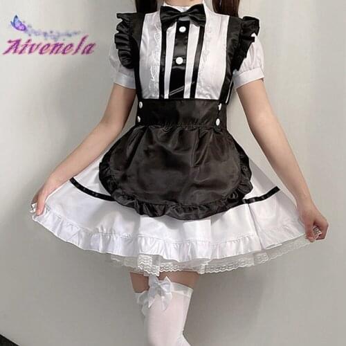 Sweet Lolita Japanese Harajuku Maid Dress Soft Girl Women Ruffle Short Sleeve Dresses Kawaii Cosplay Costume AFC910
