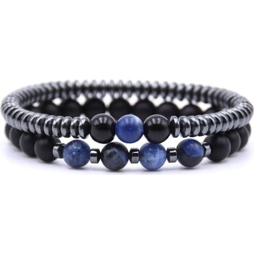 2PCS/Set Fashion&personality 8mm Natural stone bead Bracelet 6mm Hematite Round tablets Chain Bracelets For Women&Men 2018 new