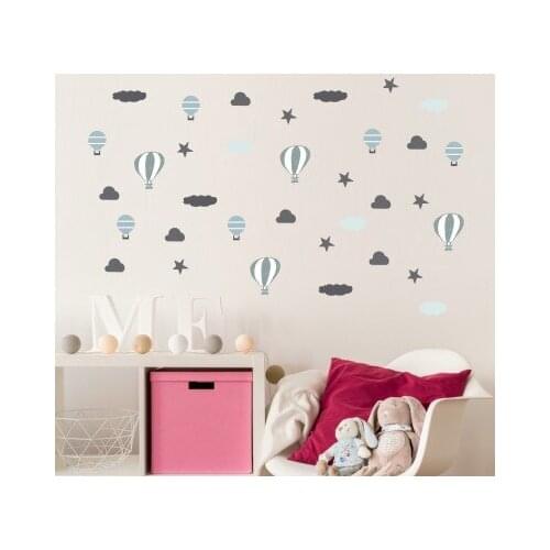 Nordic Style Wall Sticker Hot Balloon Parachute Stars And Clouds Wallpaper DIY Baby Room Wall Decoration Mural Prints Wall Art