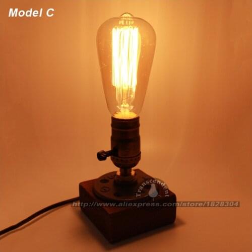 Desk Lamps Edison T45 Bulb Retro Coffee Shop Indoor light Table Wood Vintage Dimmable Bedroom Table Light Desk Wooden Desk Lamps