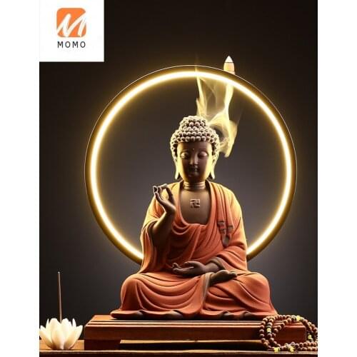 New Chinese Style Lamp Ring Decoration Buddha Statue Ceramic Sakyamani Living Room Backflow Incense Creative Zen Decoration