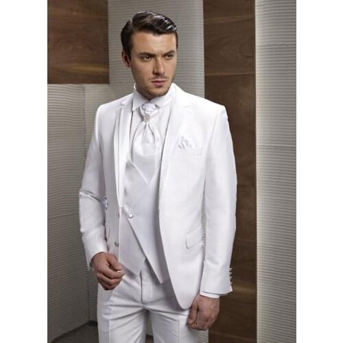 Custom Made New Style Groom Tuxedos Notch Lapel Mens Suit White Groomsman/Bridegroom Wedding/Prom Suits (Jacket+Pants+Tie+Vest)