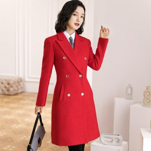 Autumn and winter red commuter suits for men and women with double-breasted slim trench coat and overalls coat