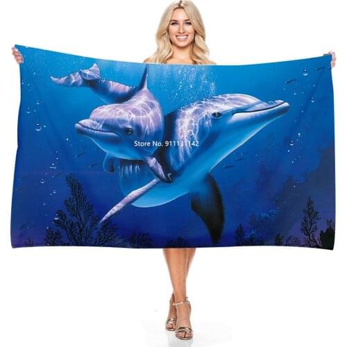 3D Blue Leaping Dolphin Animal Design Bath Towel Quick Drying Absorbent Soft Family Bathroom Outdoor Multifunctional Bath Towel
