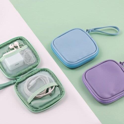 Portable Square Portable Zipper Closure Earphones Data Cable U Disk Storage Case Bag Portable Compression Zipper Storage Bag