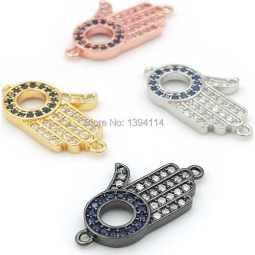 21*13*2mm Micro Pave Clear&Blue CZ Hand Of God Connectors Fit For Men And Women Making Bracelets Jewelry