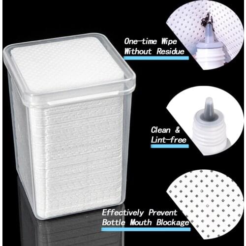 200Pcs Cotton Lint-Free Paper Wipes Eyelash Extension Glue Remover Wipe Glue Bottle Mouth Cleaning Pads Makeup Tools With Box