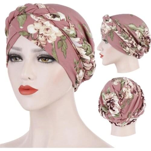 Floral Printed Brushed Bonnet Milk Silk Turban Head Scarf Cap Flower Cloth Short Braid Toe Cap Hide Hair Durage Muslim Hijab