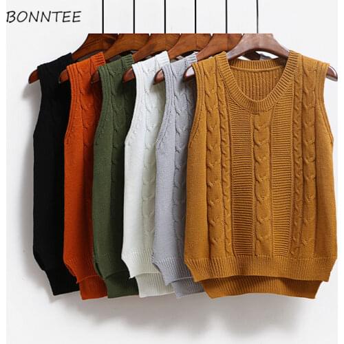 Sweater Vest Women Chic Korean Autumn Stylish Knitted Sleeveless All-match Pure Ladies Clothing Casual Daily Female Sweaters Ins
