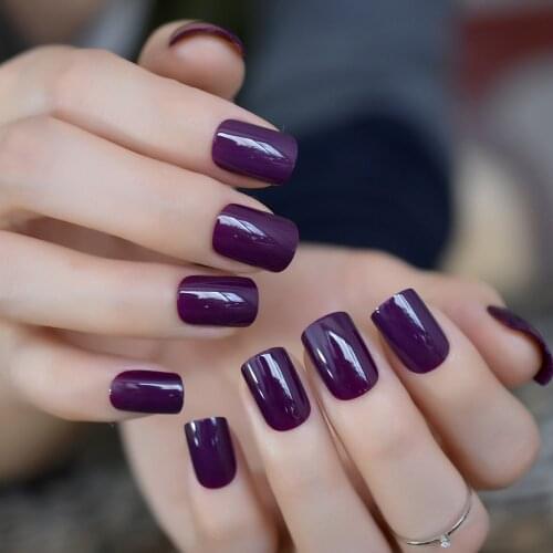 Dark Purple Acrylic Candy Manicure Products Elegant Lady False Nail Point Short Full Cover Hot ABS Finger Nail Tools 24Pcs 100C