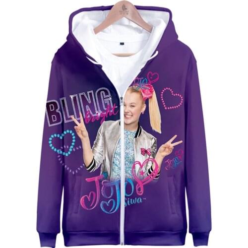 New Listing 3D JOJO SIWA Zipper Hoodies Sweatshirts Women Men Tops Autumn Kids Hooded Fashion Hip Hop Girls Purple Coats