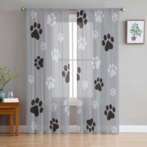 Tulle Curtains for Living Room Dog Paw Black Gray Bedroom Study Window Sheer Curtains Kitchen Balcony Interior Voile Curtains