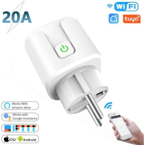 Tuya WiFi EU Smart Plug 20A Smart Socket Wireless Remote Voice Control Power Monitor Timer Function Works For Alexa/Google Home