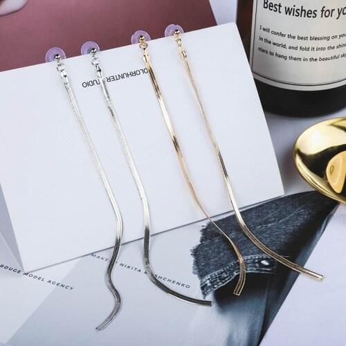 Simple 1 Line Hanging Tassel Dangle Earrings for Women Silver Color Long Dangle Drop Earrings Wedding Party Fashion Jewelry Gift