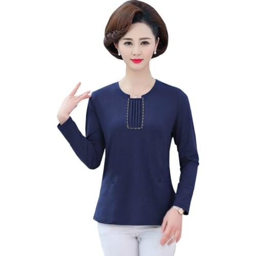 Spring Autumn Women Stretch T-shirt Bottom Shirt 5XL Plus Size Slim Pullovers Middle Age Mother Long Sleeve Tee Tops