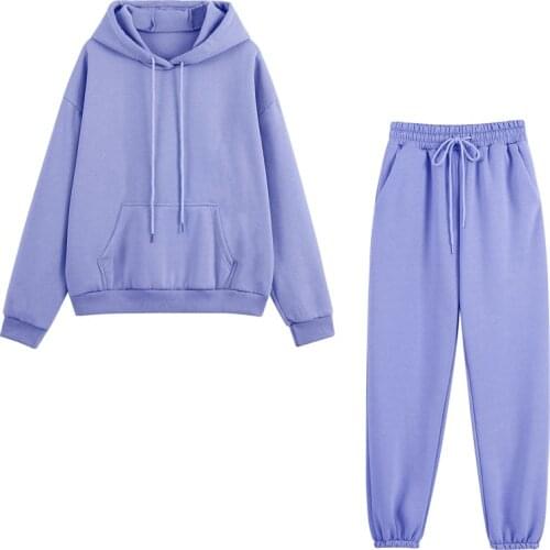 Women Hoody Tracksuits 2021 Autumn Casual Fleece Sweatshirt Suit Solid Loose Hoodies Sweatpants Female 2 Pieces Sets Outfit
