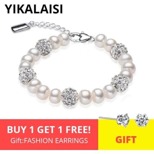 YIKALAISI 925 Sterling Silver Natural Freshwater Pearl Fashion Bracelet Jewelry For Women 8-9mm Pearl 4 Colour Extension chain