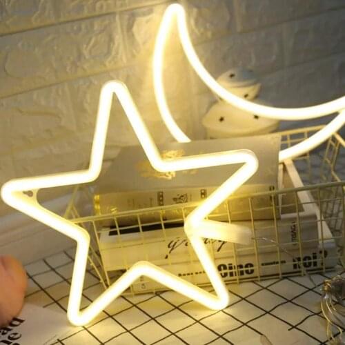 Star Neon Night Signs Decorative LED Light Art Wall Decor for Bedroom Birthday Halloween Party Powered by Batteries/USB