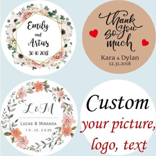100 Pieces, Customized Personalized Wedding Stickers, Logos, Photo, Favor Boxes Tags, Cupcake, Bottle Labels, Invitations Seals